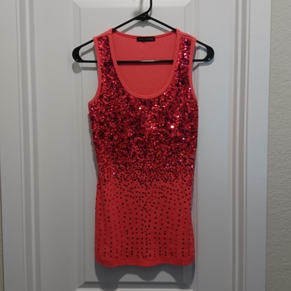 Pink sequin tank top